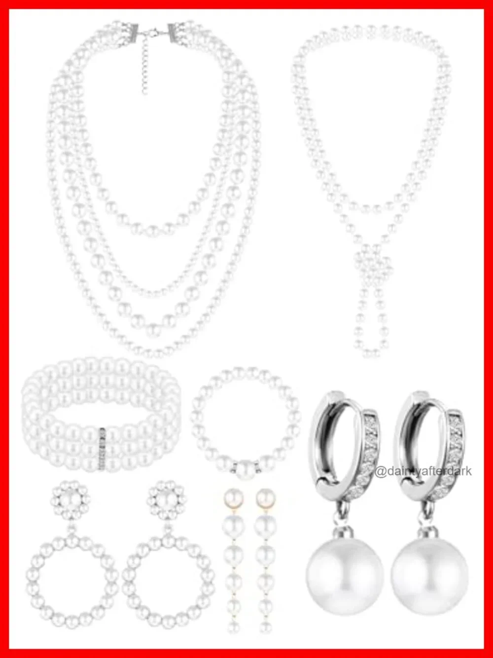 8-Piece Pearl Necklace and Earrings Set for Women Faux Pearl Costume Jewelry Set